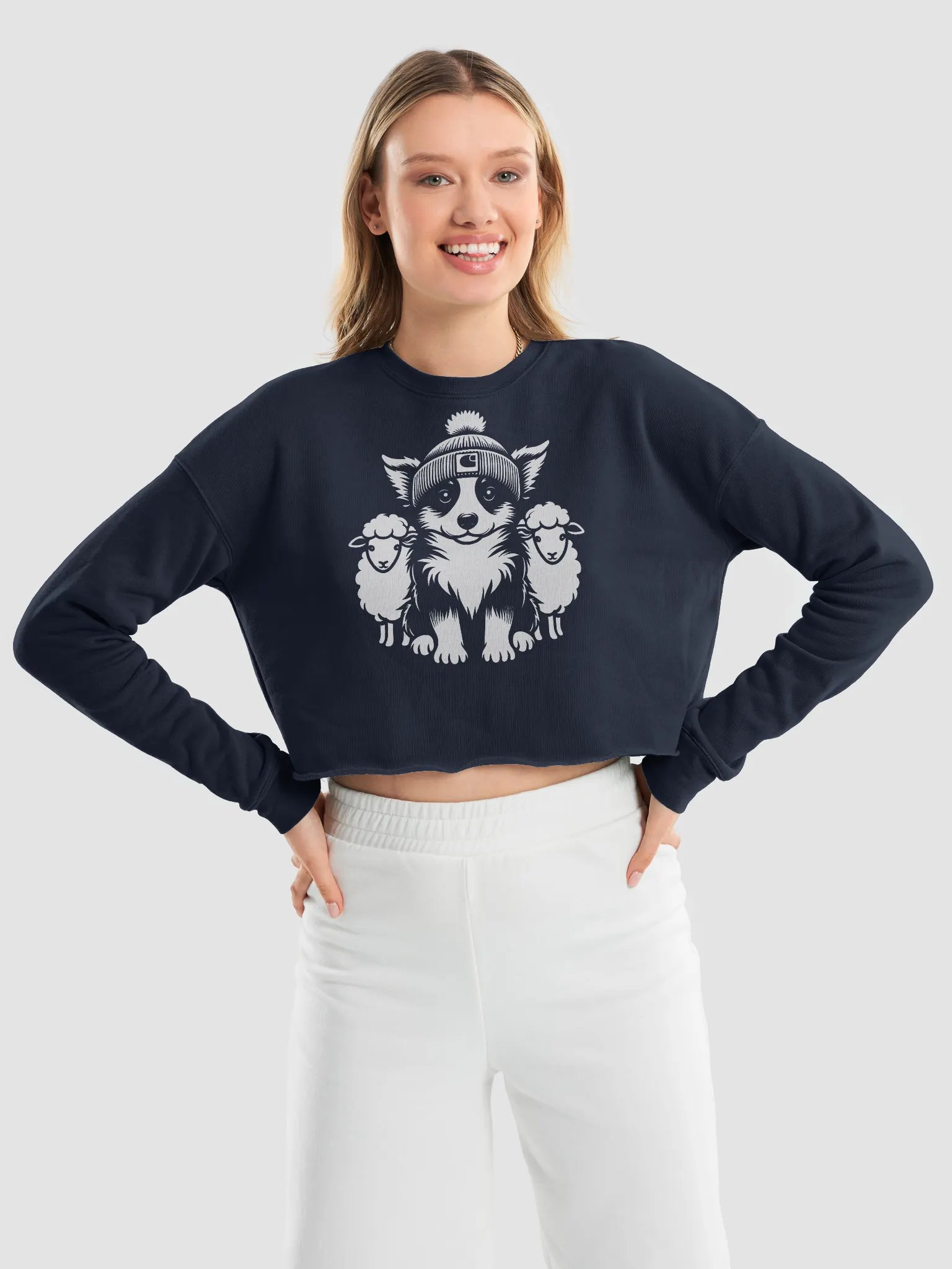 Cute Border Collie with Sheep Women's Fleece Crop Sweatshirt product image (4)