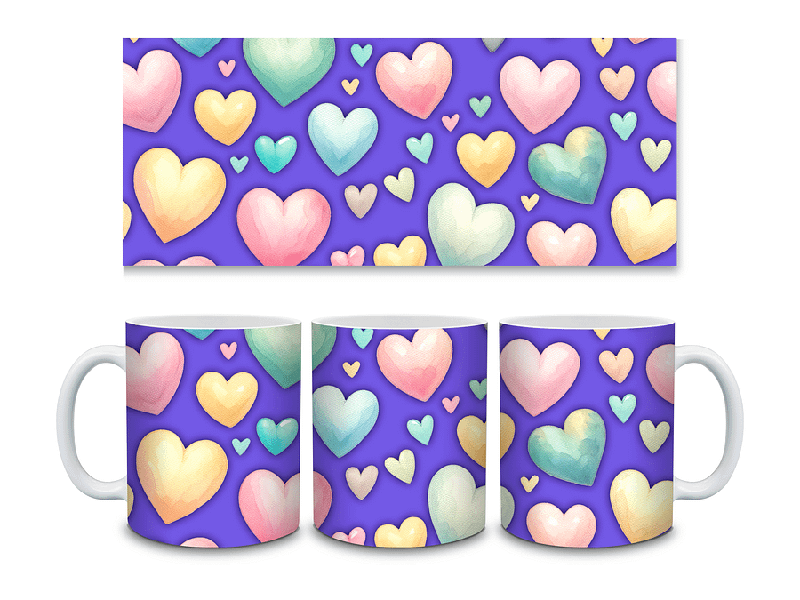 (Purple) Colorful Hearts 11oz Coffee Mug – Cute and Romantic Love-Themed Ceramic Cup – Perfect for Valentine's Day, Anniversaries, or Daily Use product image (3)