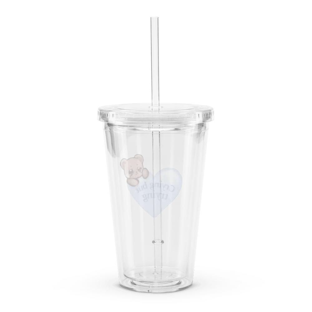Double Wall Clear Plastic Tumbler (16 oz) Crying but trying teddy product image (2)