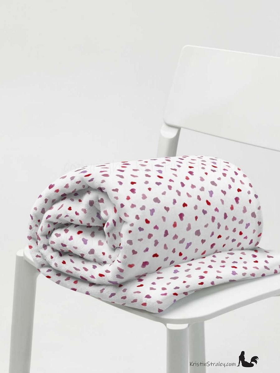 Pink Watercolor Hearts Fleece Throw Blanket product image (3)