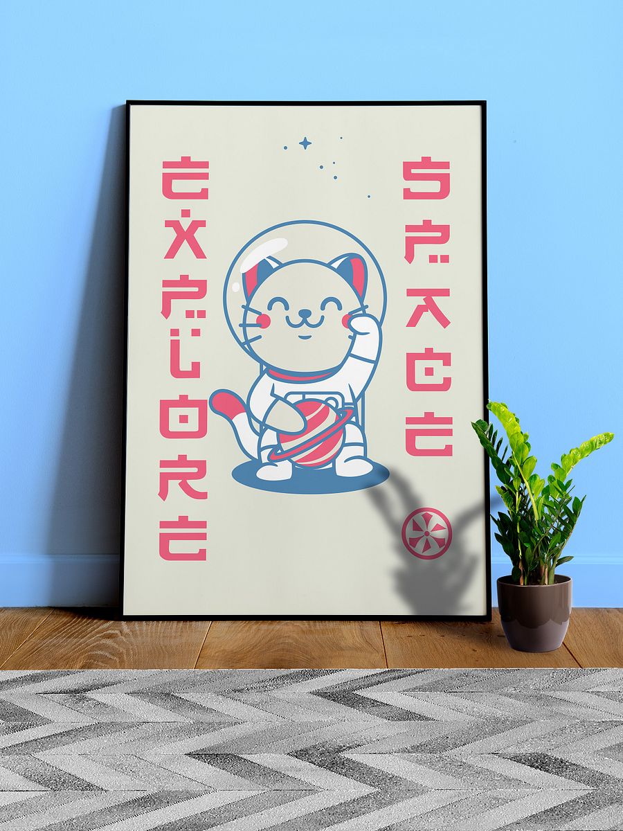Anime poster: Explore space, cat astronaut — vaporwave poster, sport/space poster, manga art print, Japanese space wall art, Japan poster product image (1)