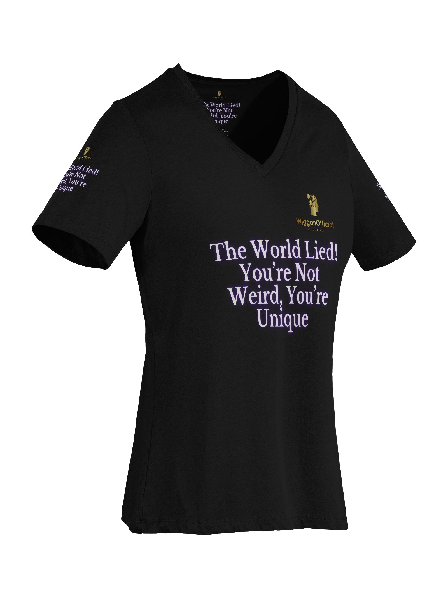 WigganOfficial “The World Lied! You’re Not Weird, You’re Unique” Women's Relaxed V-Neck T-Shirt product image (7)