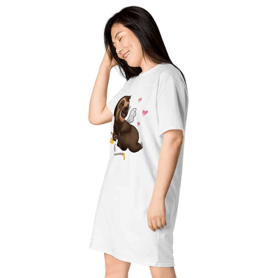 White Cupid Sloth Love T-Shirt Dress product image (3)