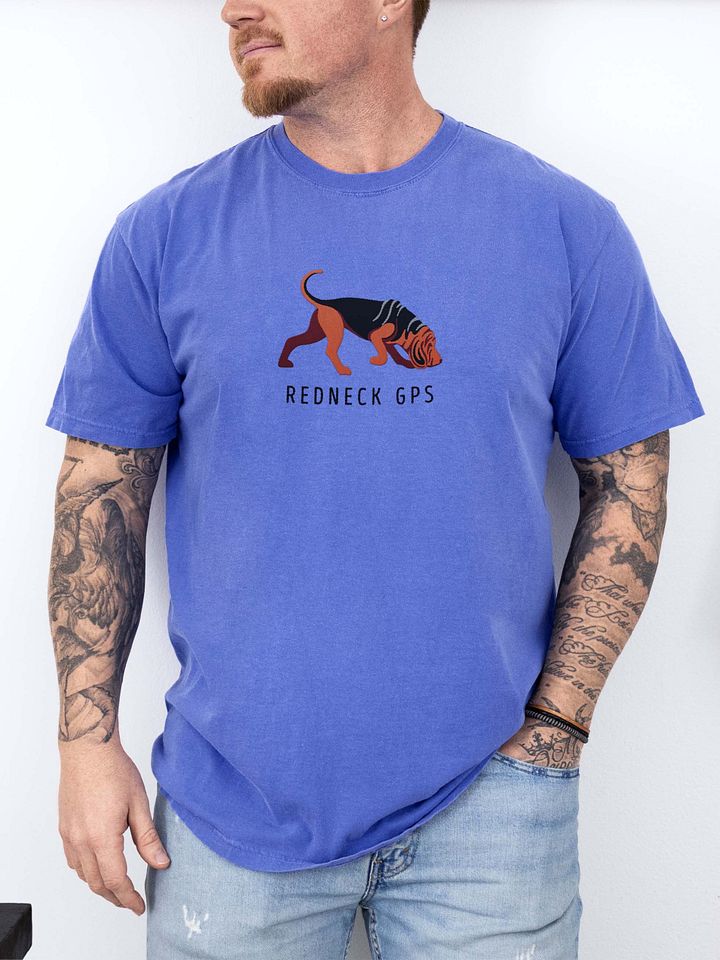 Redneck GPS T-Shirt(Embroidered) of a Bloodhound(Black & Tan) product image (2)