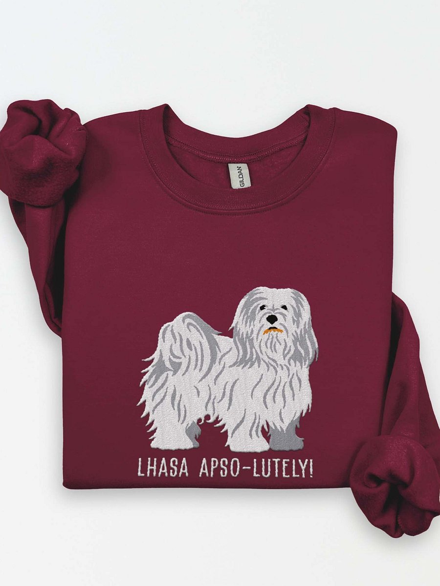 Lhasa Apso-lutely Sweatshirt (Embroidered) of a Lhasa Apso(White) product image (1)