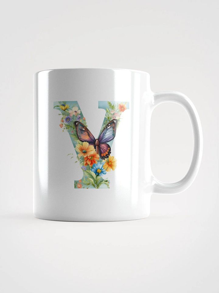 Letter Y Monogram Floral Fantasy White Glossy Mug product image (2)