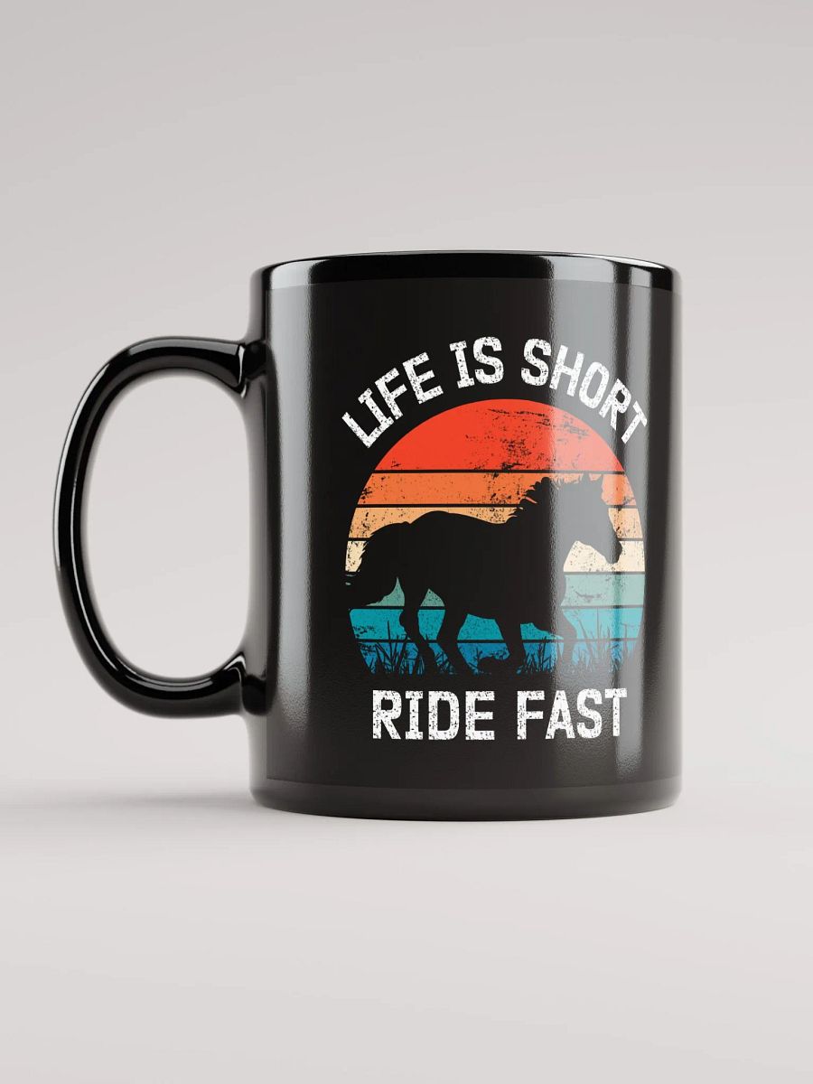 "Ride fast" black glossy mug product image (6)