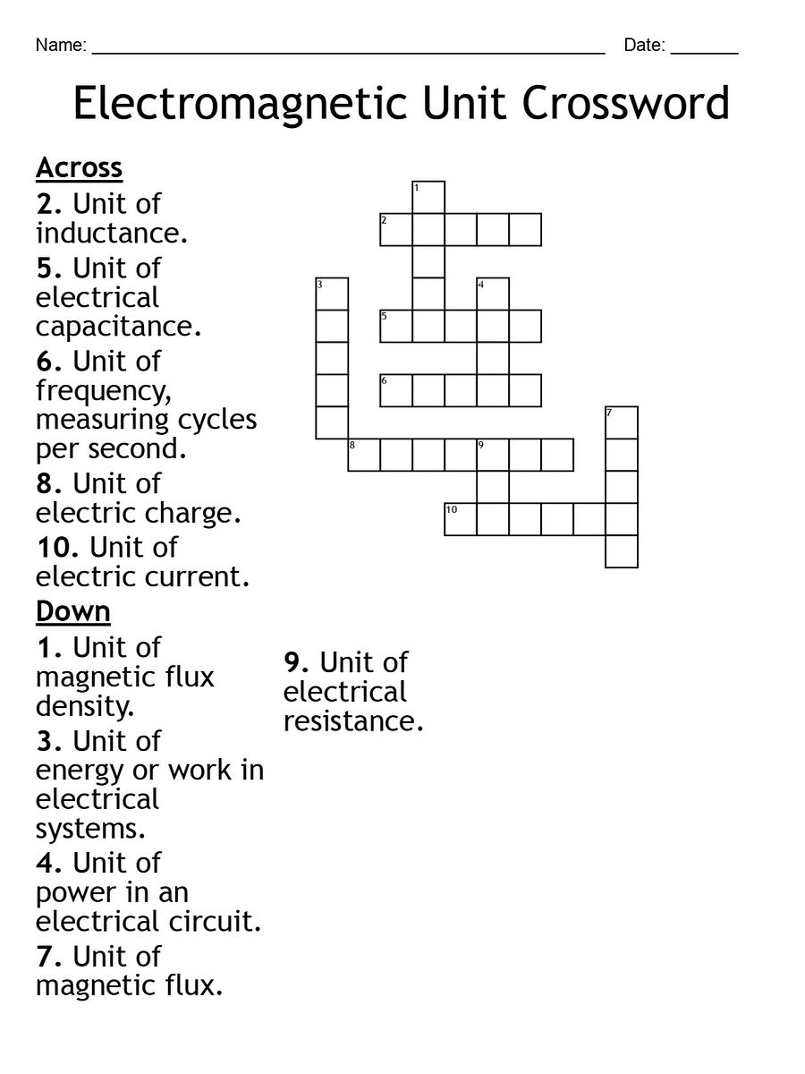 Electromagnetic Unit Crossword Puzzle – Fun Physics Activity product image (1)