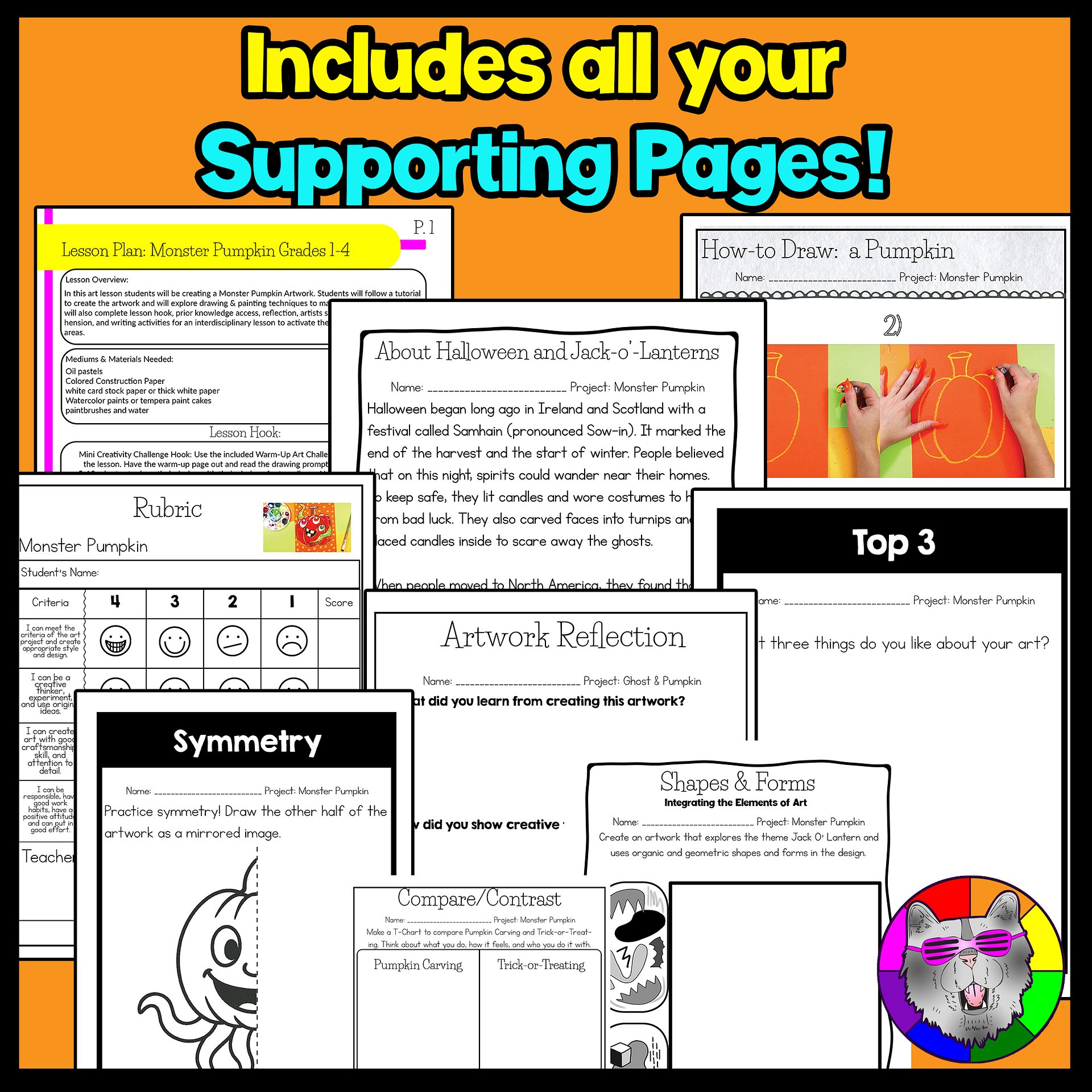 Halloween Monster Pumpkin Art Lesson with Reading, Writing & Step-by-Step Tutorial (Grades 1–4)igital Product product image (3)