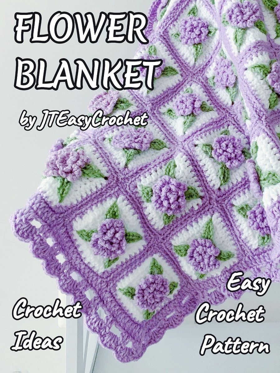 Lavender Flower Granny Square Baby Blanket Crochet Pattern, PDF Instant Download product image (4)