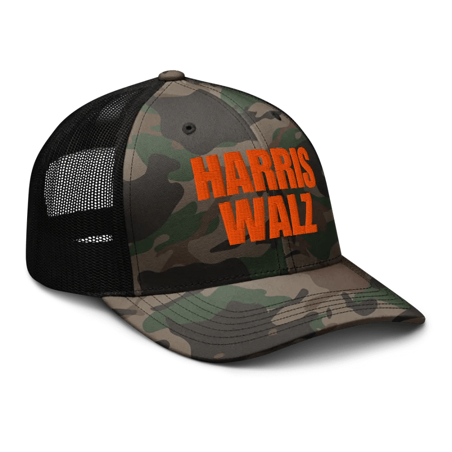 Harris Walz Camouflage Trucker Hat, Embroidered Hat product image (6)