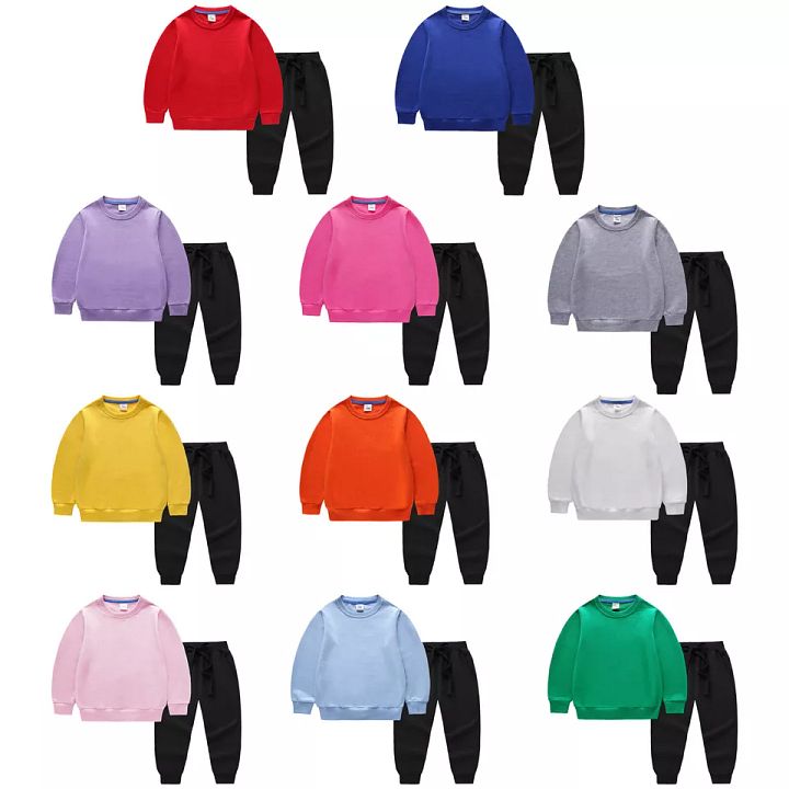 Kids Boys Girls Sweatsuit Solid Color Outfits Thermal Tracksuit Jogger Shirt product image (1)