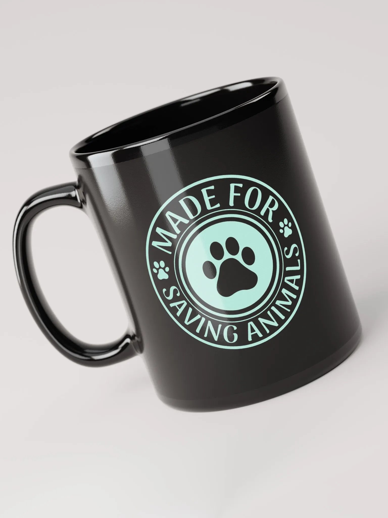 "Made for save animals-stamp" black glossy mug product image (5)
