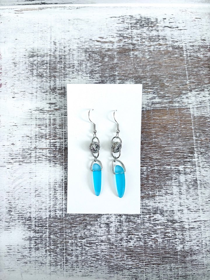 Sea Glass Drop Earrings | Aqua Blue & Sparkle Beads | Handmade Coastal Charm Jewelry by Monique Faella Designs™ | MFD-00109 product image (2)