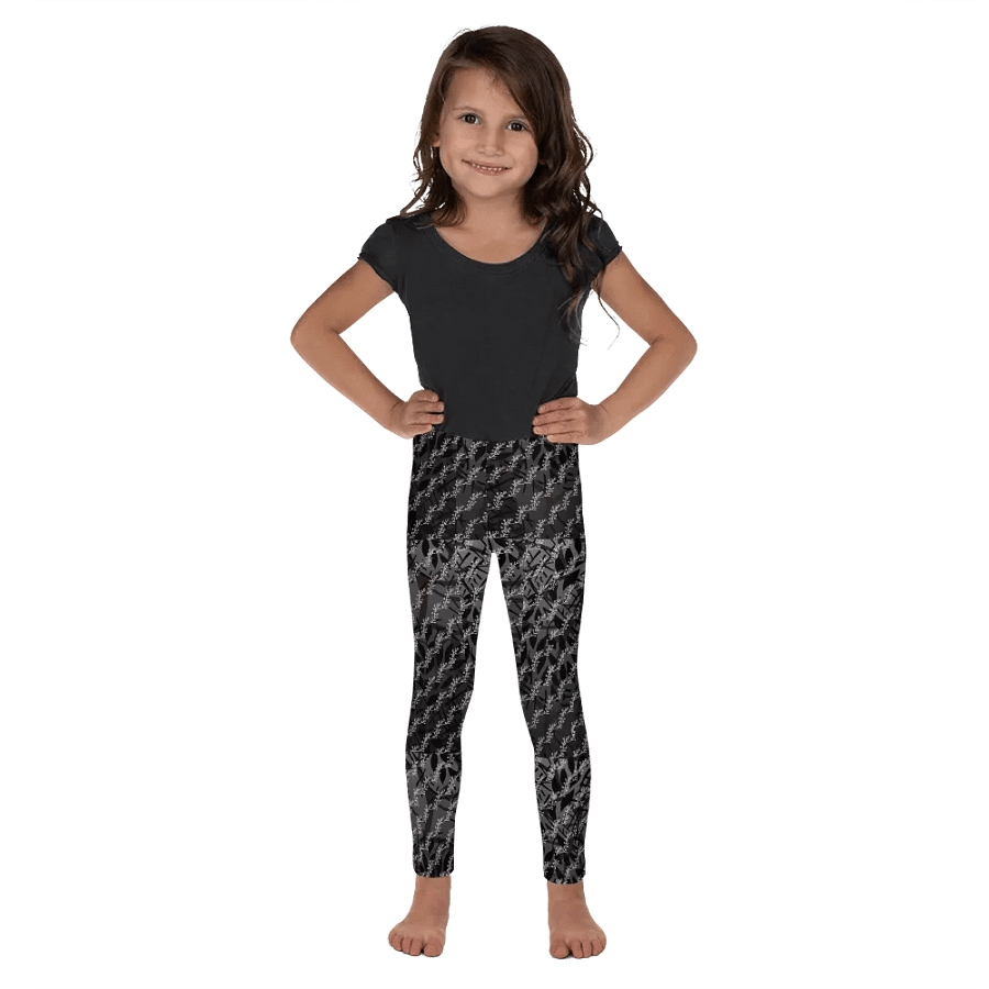 JoBeths' Signature Kids Leggings 👖 Black Leaves 🍃 Design product image (1)