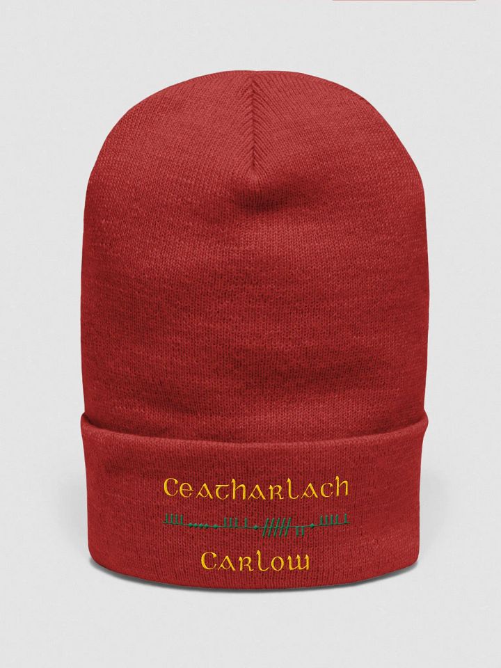 Carlow/Ceatharlach, Red with Green and Gold, Scholastic Style Ogham embroidered Cuffed Beanie product image (1)