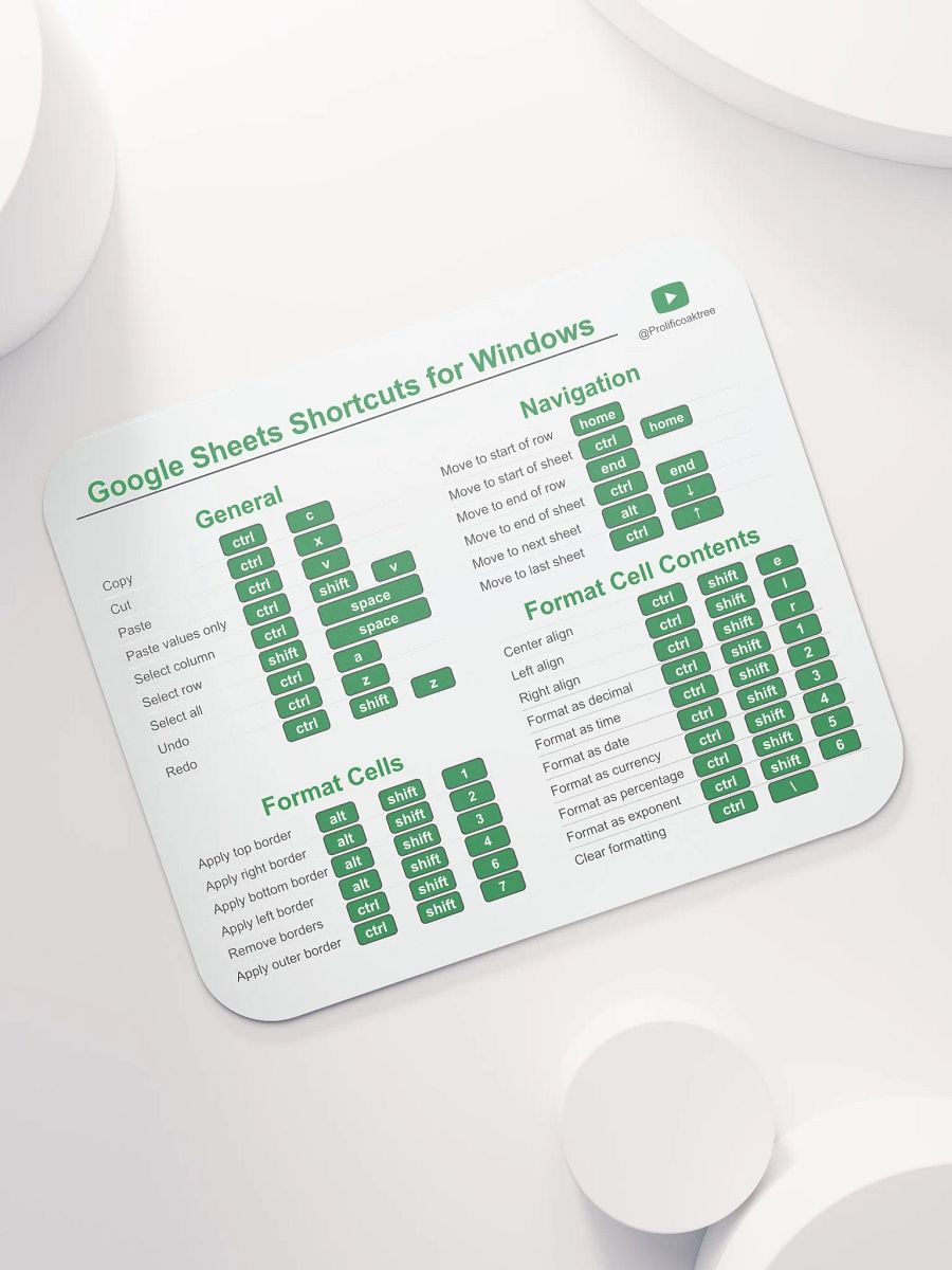 Keyboard Shortcuts Mouse Pad for Windows - Google Sheets product image (7)