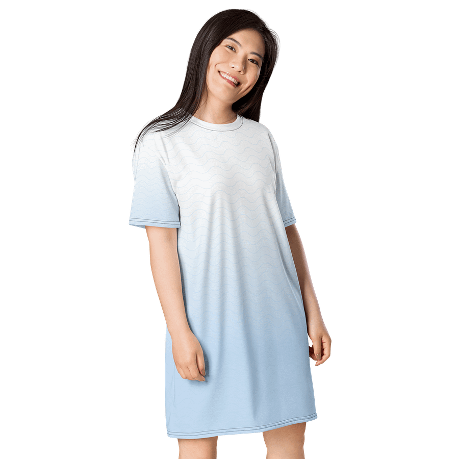 Exclusive Gradient T-Shirt Dress - White to Sky Blue with Wave Pattern product image (4)