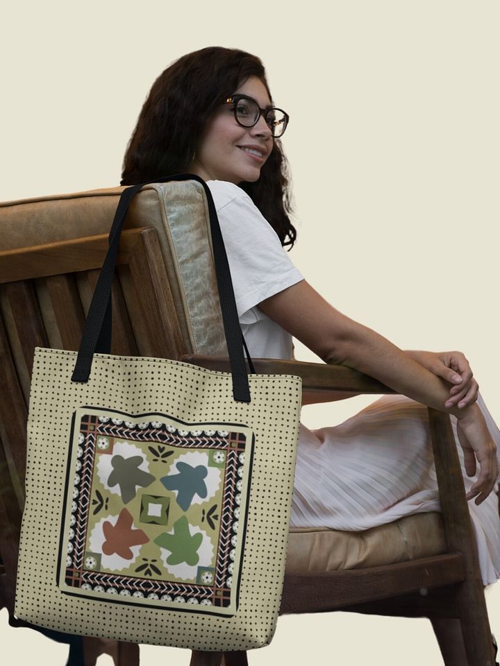 Ukrainian Pattern Meeple Patchwork Shoulder Tote Bag for Board Gamer, 16 x 20 with pocket product image (1)