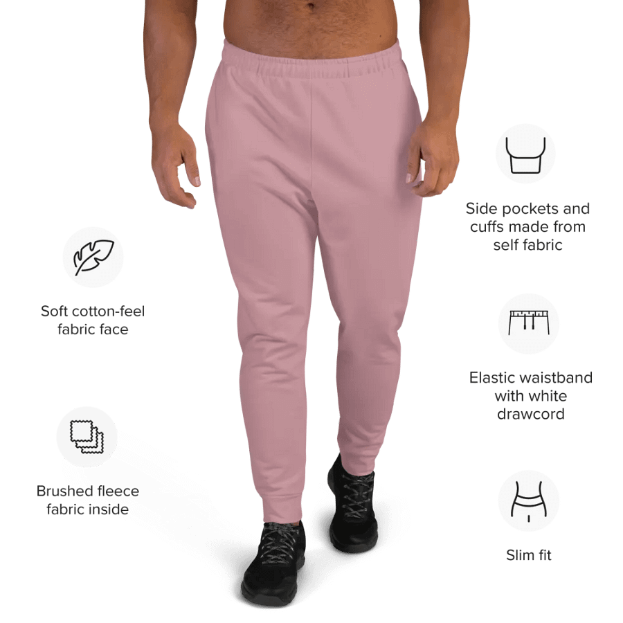 Plain Dusty Pink Soft Summer Recycled Polyester Premium Men's Joggers by Treasure Pie product image (9)