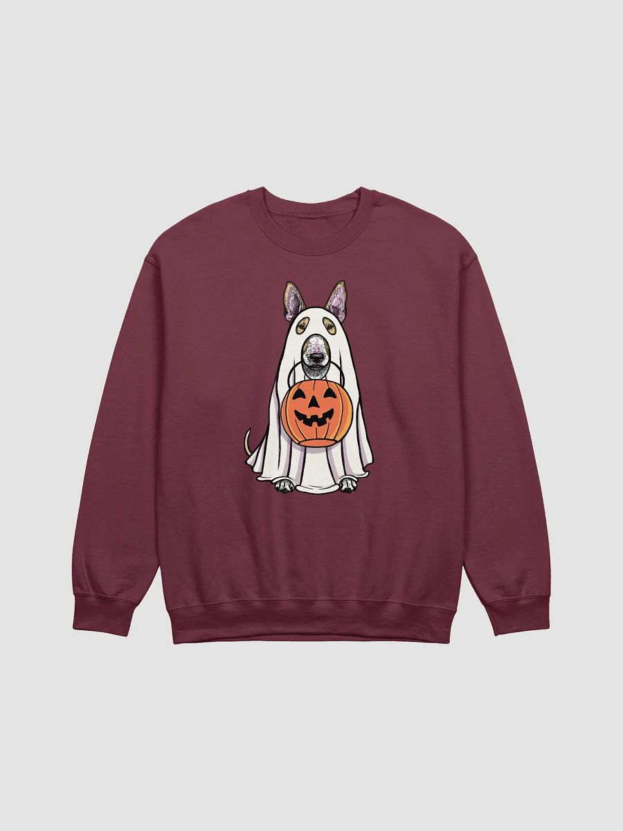 Funny Halloween Bull Terrier(Fawn) Sweatshirt | Funny Dog Wearing a Ghost Costume and Holding a Pumpkin Basket product image (12)