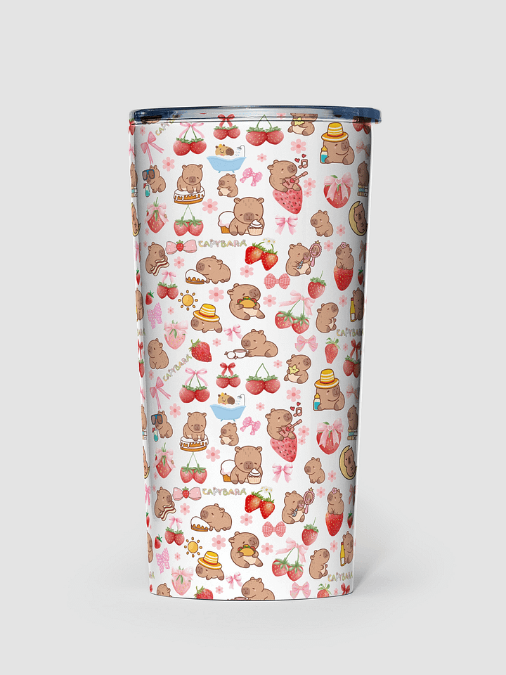 Cute Capybaras, strawberries, coquette bows and pink flowers product image (1)