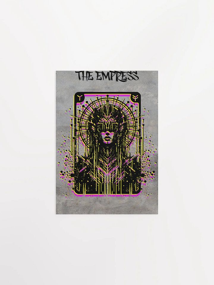Cyberpunk Tarot Wall Art Poster – "The Empress" Card with Radial Headdress, Cyber Goggles & Ornate Cyber Armor – Futuristic Graffiti Stencil Artwork product image (1)