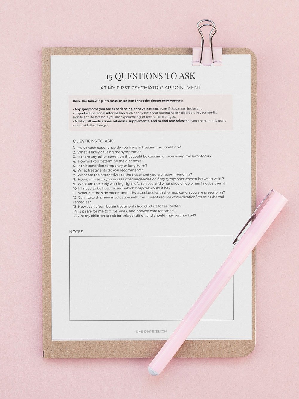 FREE Printable List of 15 Questions to Ask at Your First Psychiatric Appointment Digital Download product image (1)