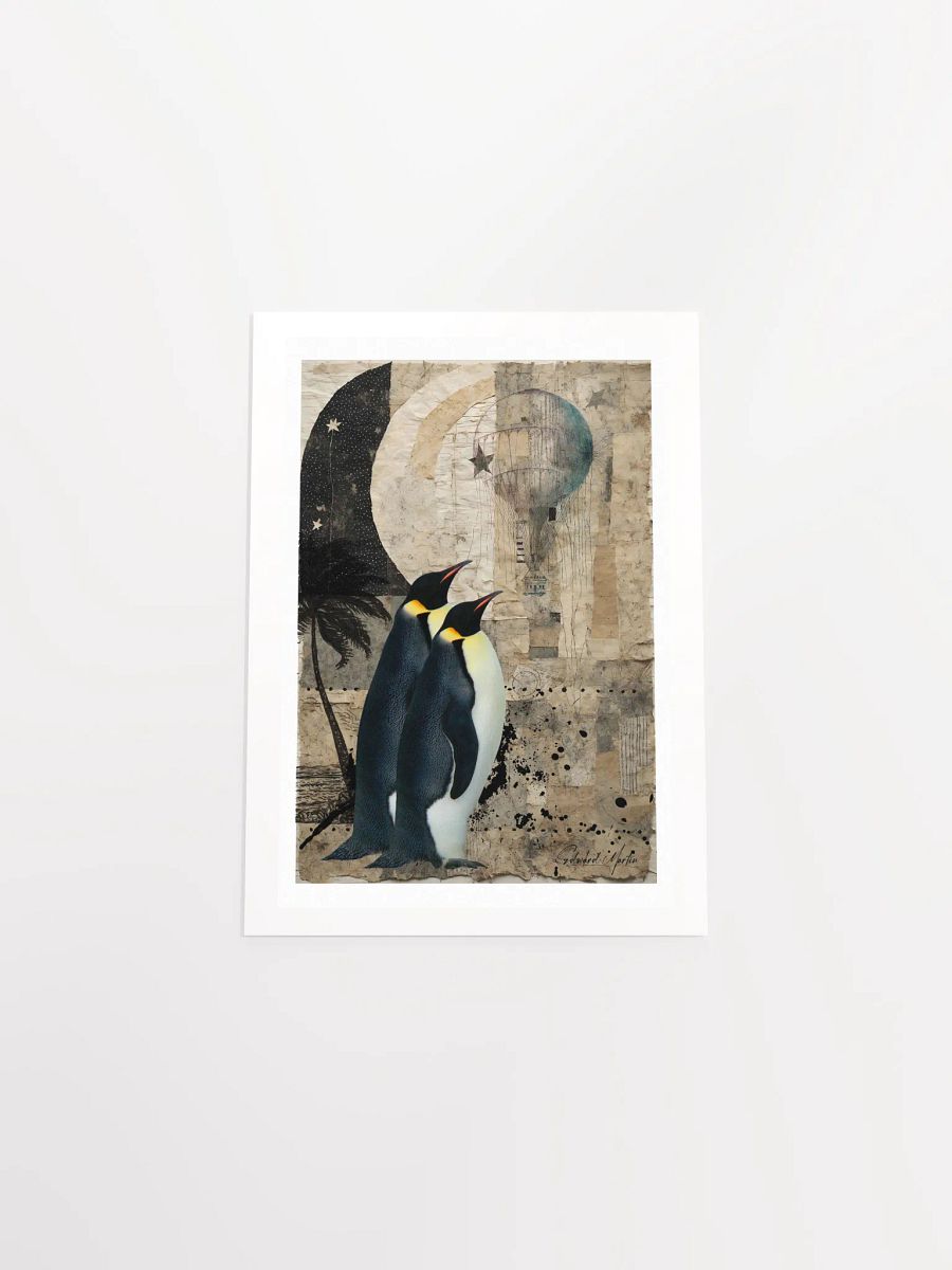 'Visitors' by Edward Martin Mixed Media Collage Print: Whimsical Penguins Enhanced Poster product image (5)