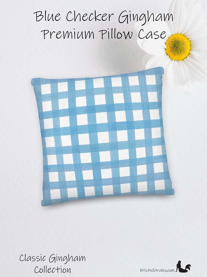 Classic Blue Gingham Checker on White Premium Pillow Case product image (2)