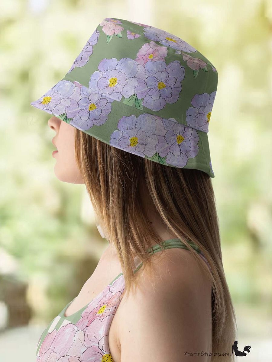 Pink Flowers on Gingham and Green Reversible Bucket Hat product image (2)