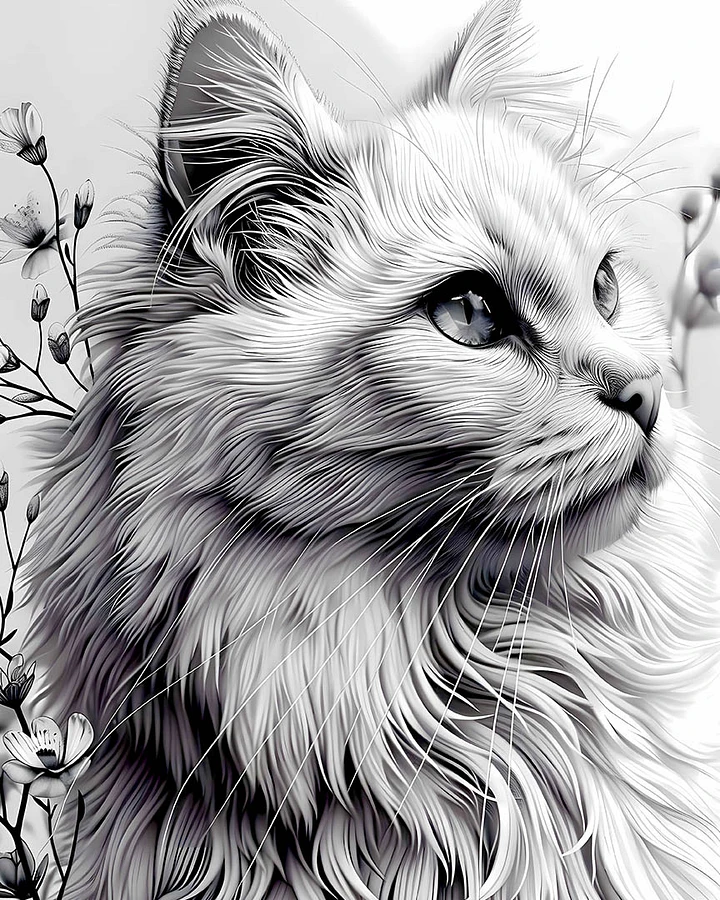 Serene Feline Elegance: Majestic White Cat with Pussy Willows Matte Poster product image (1)
