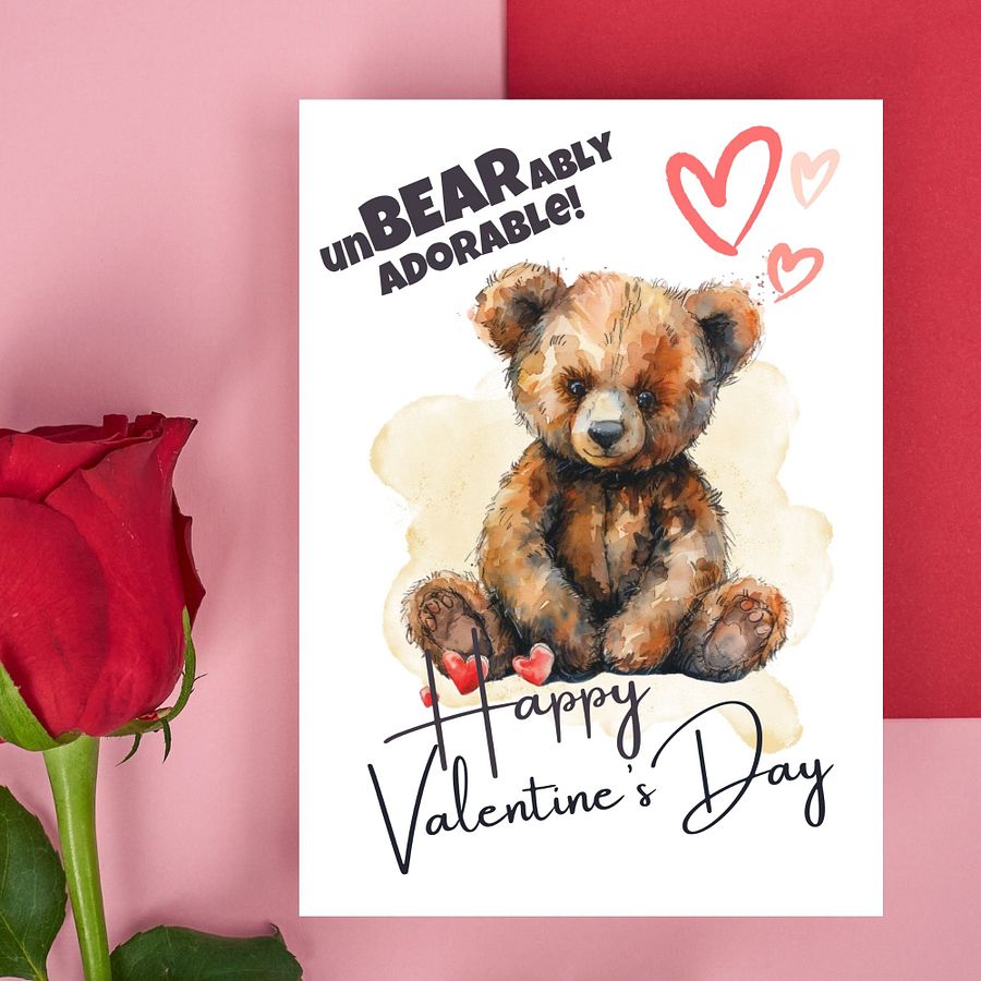 Teddy Bear Printable Valentine’s Card Unbearable Adorable product image (7)