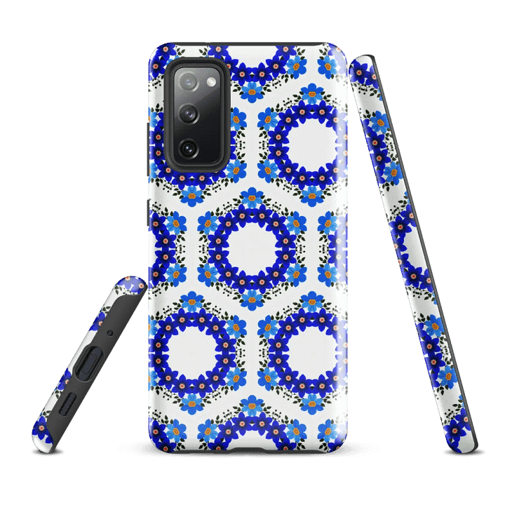 Tough Phone Case for Samsung® - Geometric Blue and Yellow Hex Ring Pattern product image (1)
