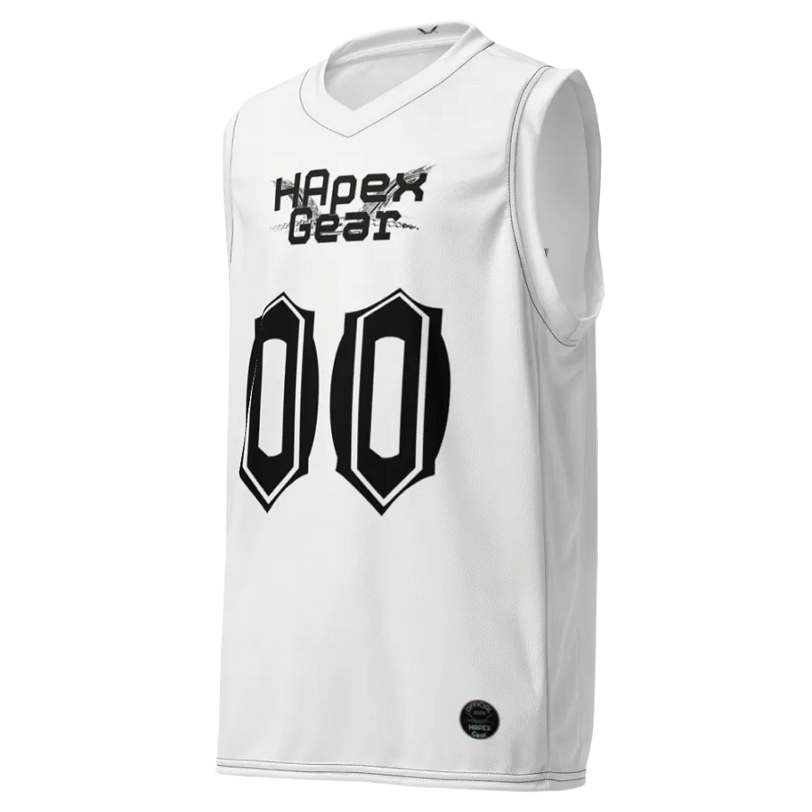 Freaky Hoody - White - Recycled Unisex Basketball Jersey - Black HApex Gear Black Logo product image (1)