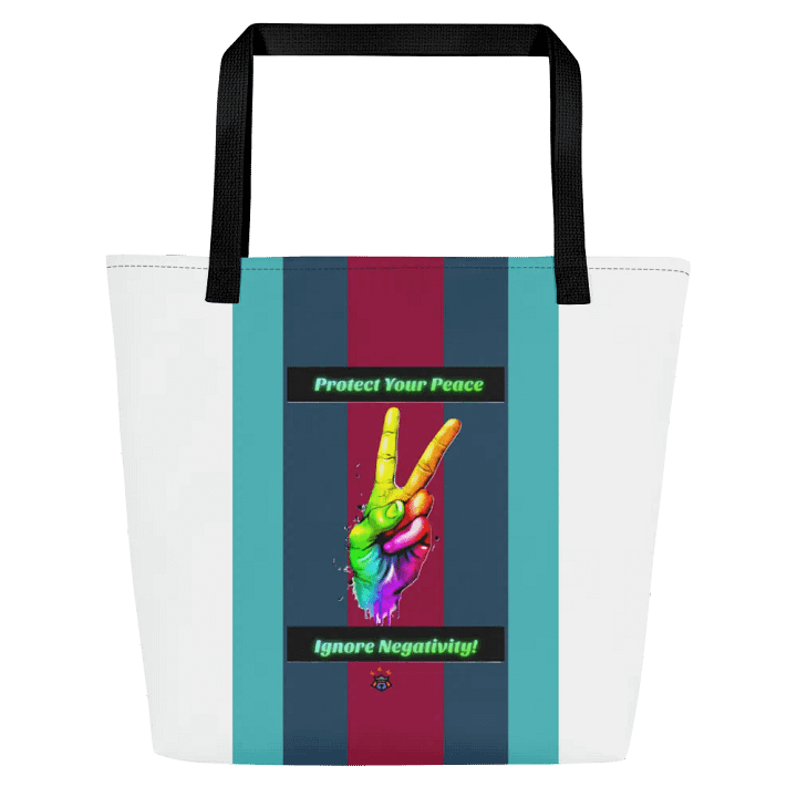 Turquoise, Burgundy, Green Stipred Protect Your Peace Tote Bag with Pocket product image (2)