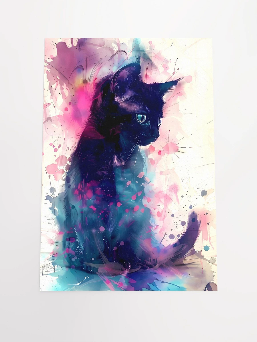 Mystique in Watercolor: Abstract Black Cat Amidst Vivid Splashes Matte Poster product image (3)