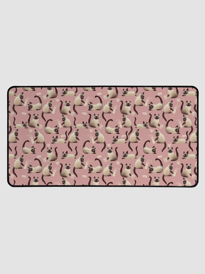 Bad Siamese Cats Knocking Stuff Over Patterned Desk Mat, Pink product image (1)