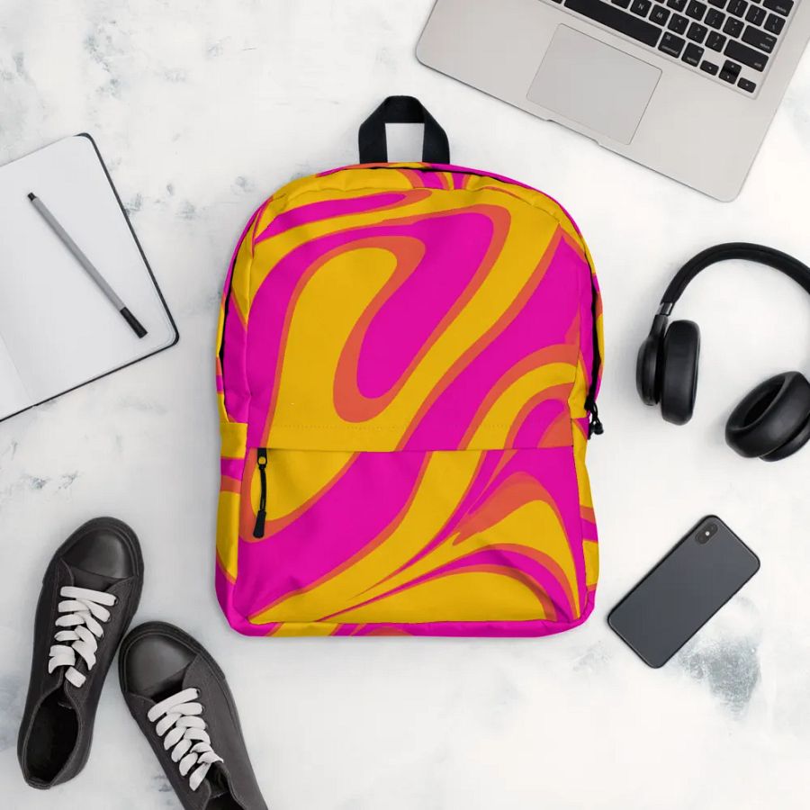 Pink and Yellow Psychedelic Swirls All-Over Backpack product image (12)