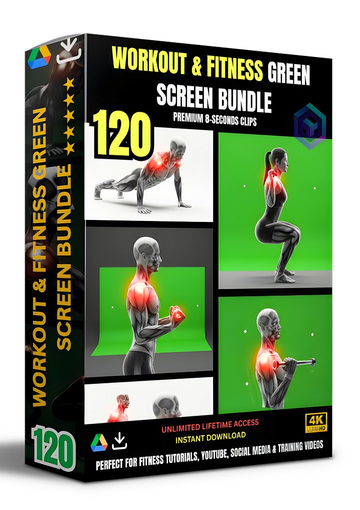 120 HIGH-ENERGY WORKOUT & FITNESS GREEN SCREEN CLIPS BUNDLE FOR VIDEO CREATORS product image (1)