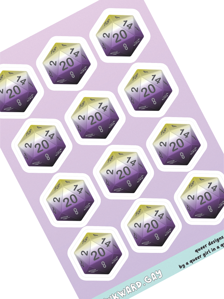 Non-binary Pride D20 Sticker Sheet product image (1)