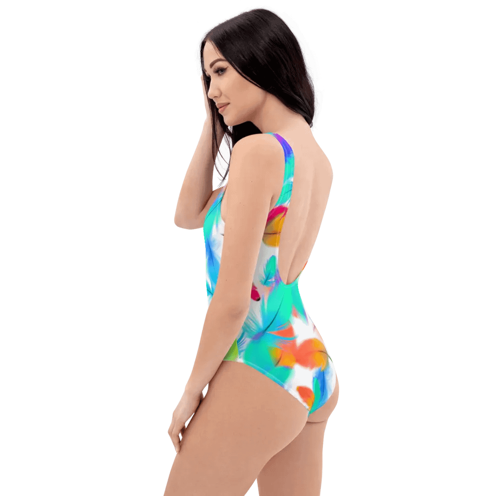 Colorful Feather Pattern Design One Piece Swimsuit - v3 product image (2)