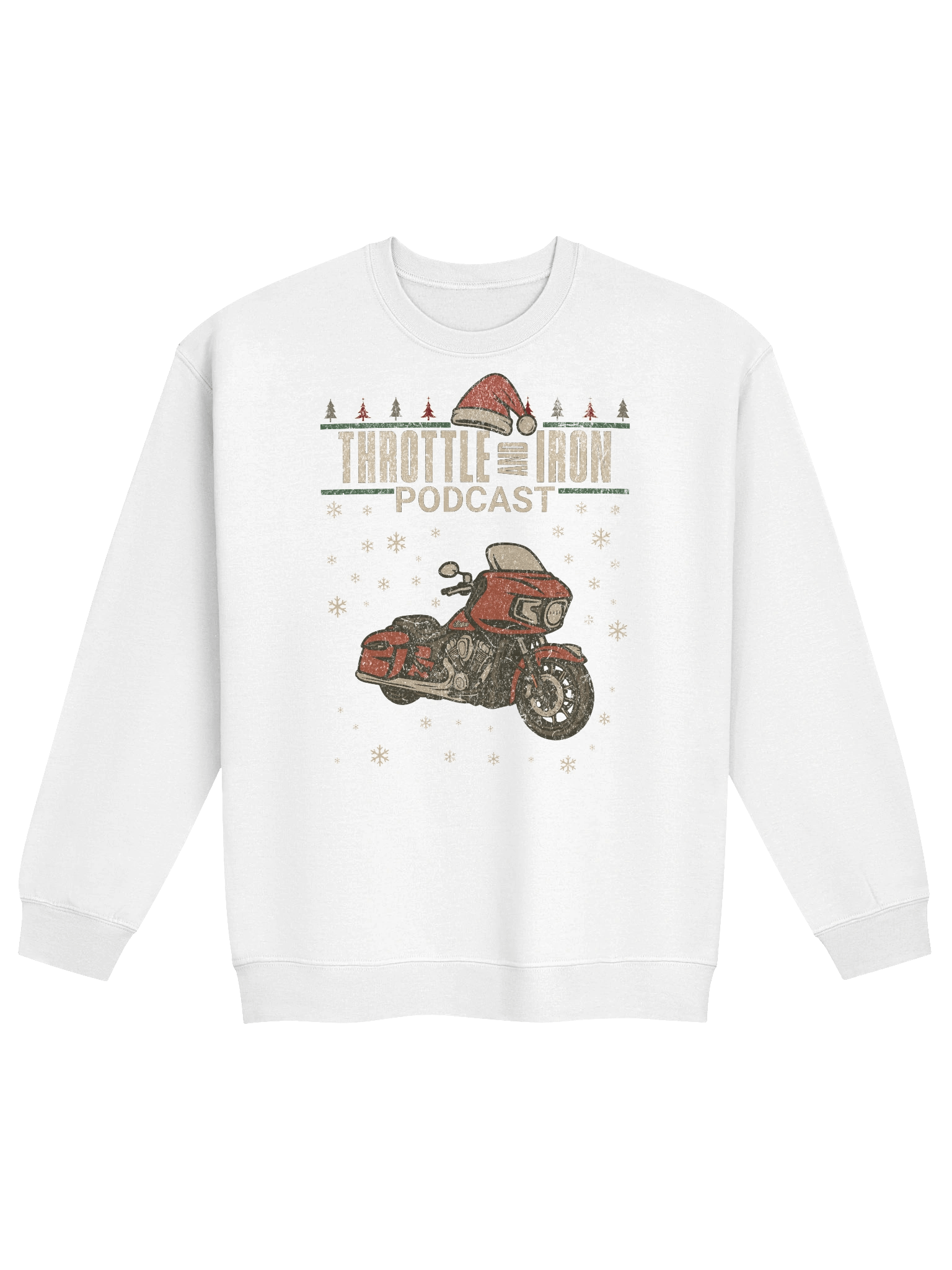 Throttle & Iron Podcast Christmas Indian Sweatshirt – Vintage Motorcycle Holiday Crewneck for Bikers & Riders product image (1)