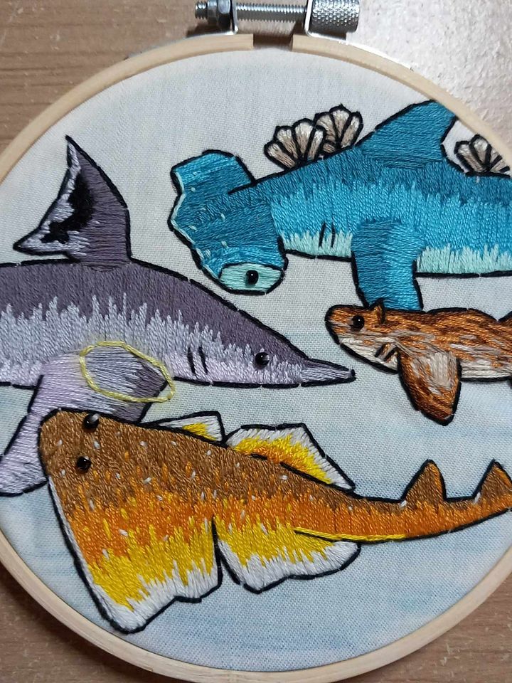 Sharks Embroidery Hoop Art product image (1)