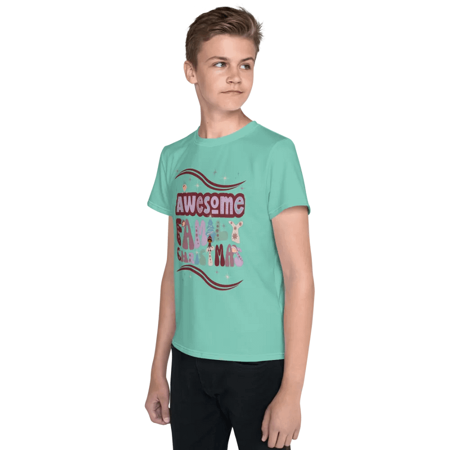 Fun Boho Awesome Family Christmas Mint Green Youth Tee product image (3)