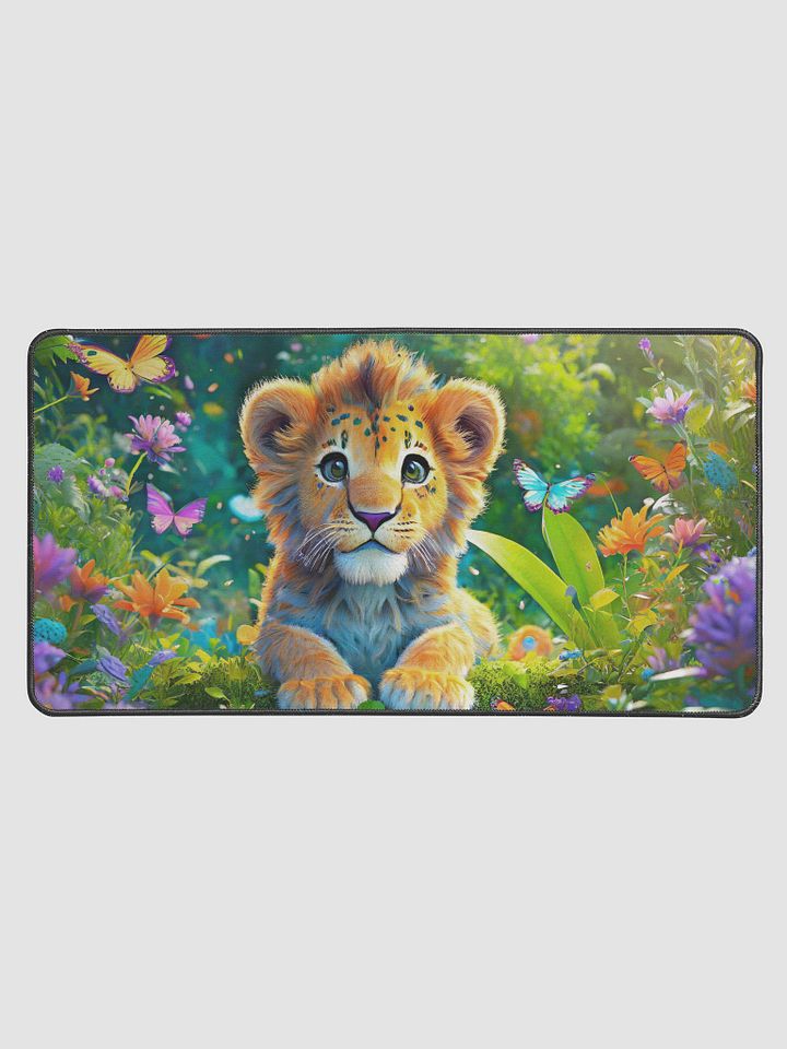 Adorable Baby lion with Butterflies wild life -Gaming Desk Mat 15.5