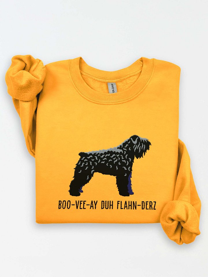 Boo-Vee-Ay Duh Flahn-Derz Sweatshirt (Embroidered) of a Bouvier Des Flandres(Black) product image (1)