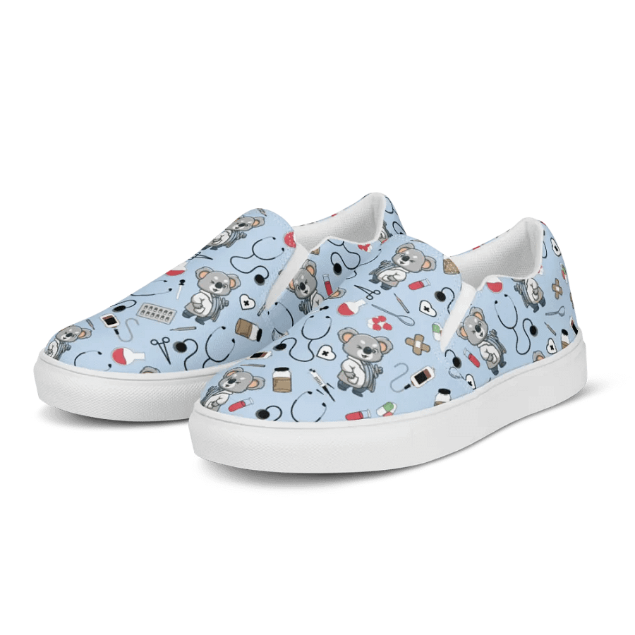 Cute Medical Koala Slip-On Canvas Shoes (Blue) product image (6)