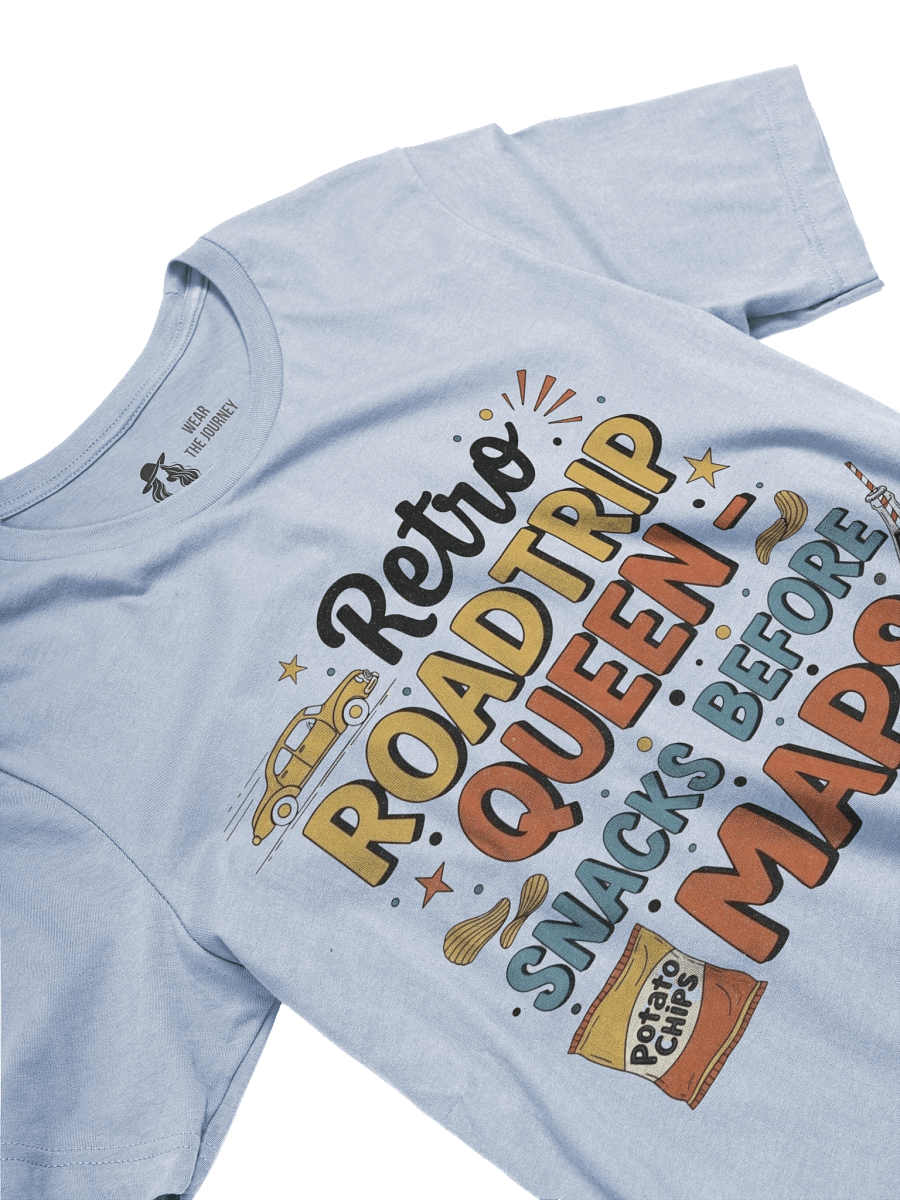 1. T-Shirt Description Title: Retro Roadtrip Queen T-Shirt - Snacks Before Maps Vintage Traveller Gift product image (20)