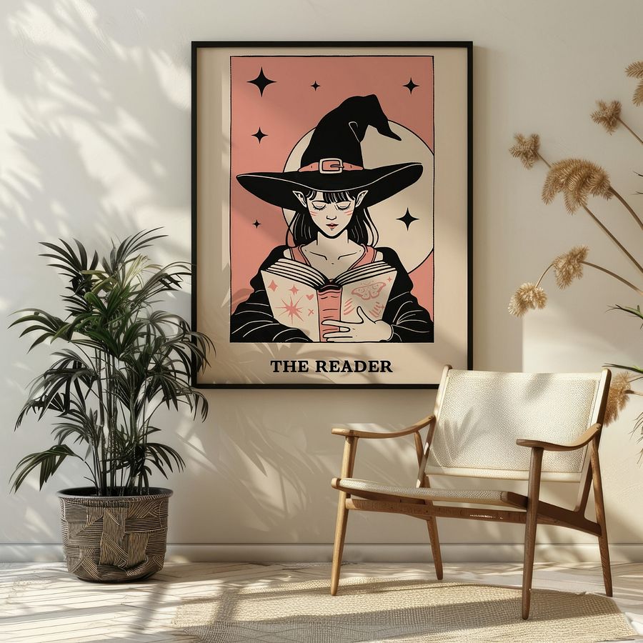 Pastel Pink& Black The Reader Tarot Card Art Print product image (24)